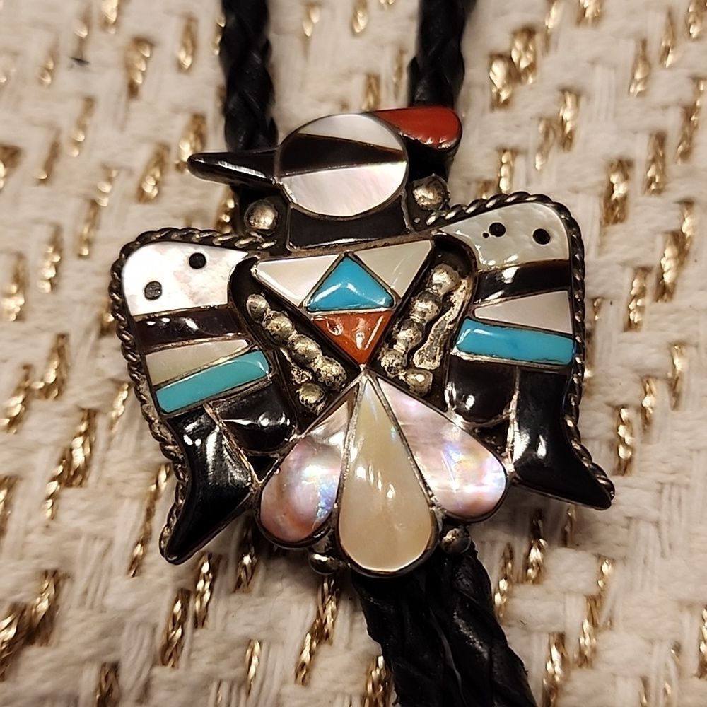 Vintage Thunderbird Bolo Tie with Turquoise and other natural stones B&C shack